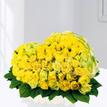 Yellow Roses Heart Shape Arrangement 